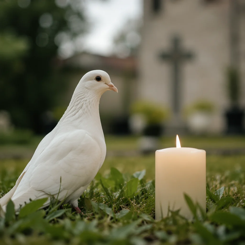 White Dove Beside Baptism Candle