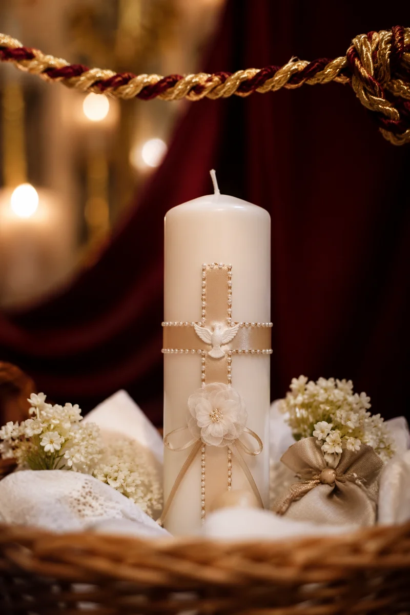 White Baptism Candle with Dove Symbol