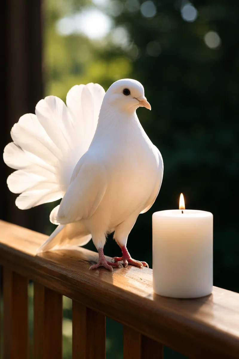 White Dove and Baptism Candle Close-Up