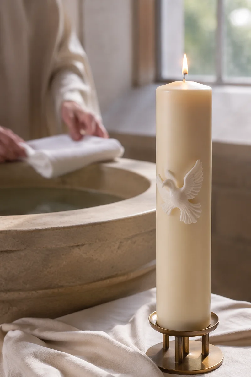 Baptism Candle with White Dove Symbol