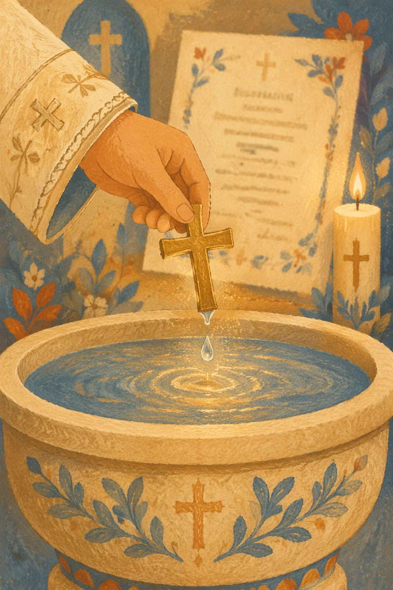 Golden Cross Above Baptismal Water