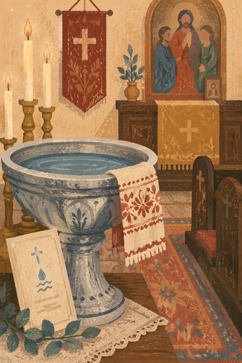Baptism Certificate Beside Chapel Font