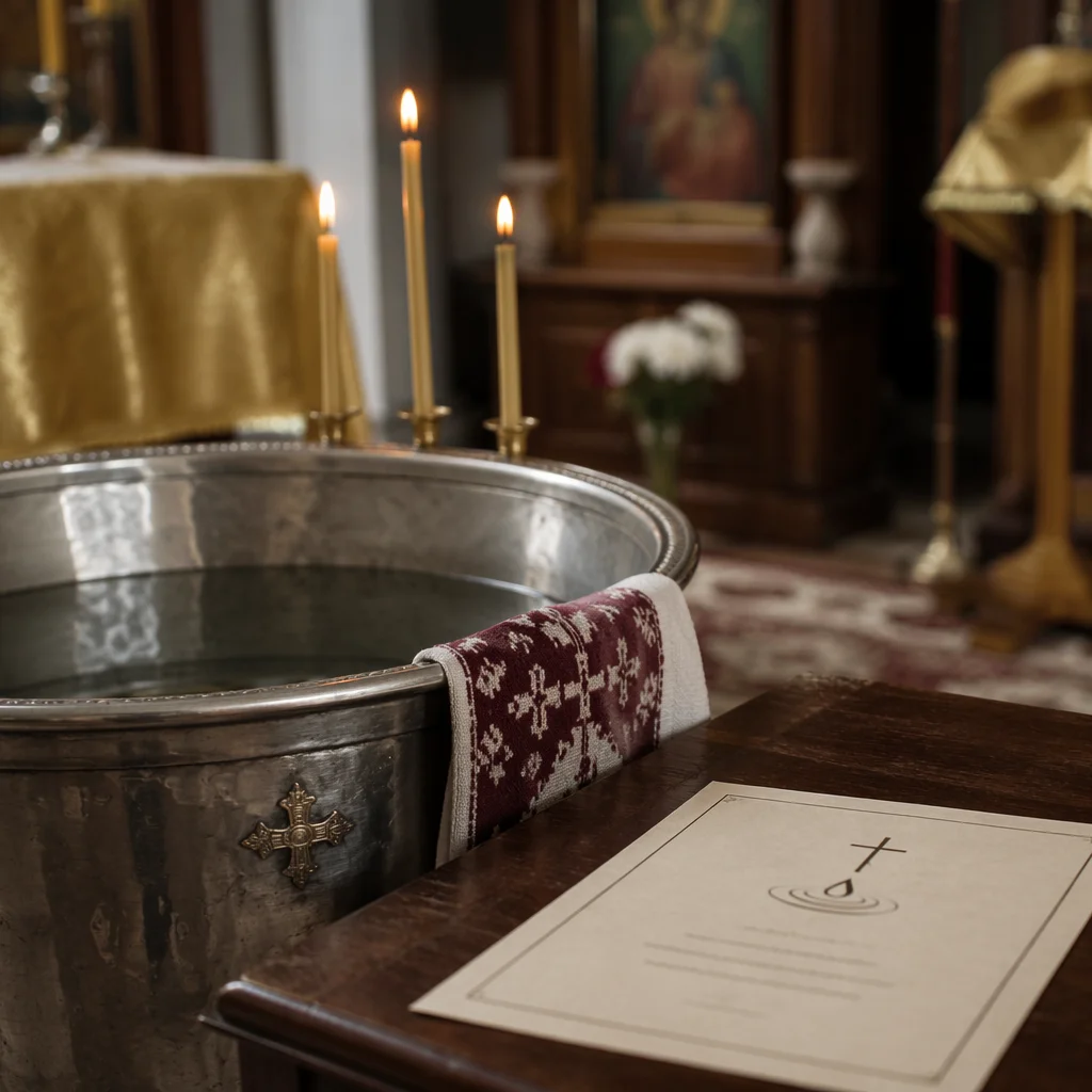 Baptism Certificate Beside Chapel Font
