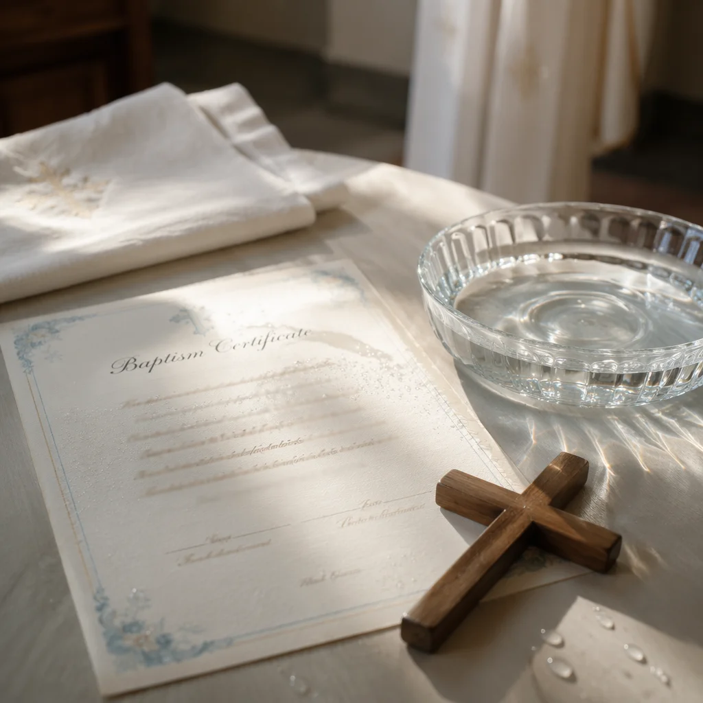 Baptism Certificate with Cross and Water