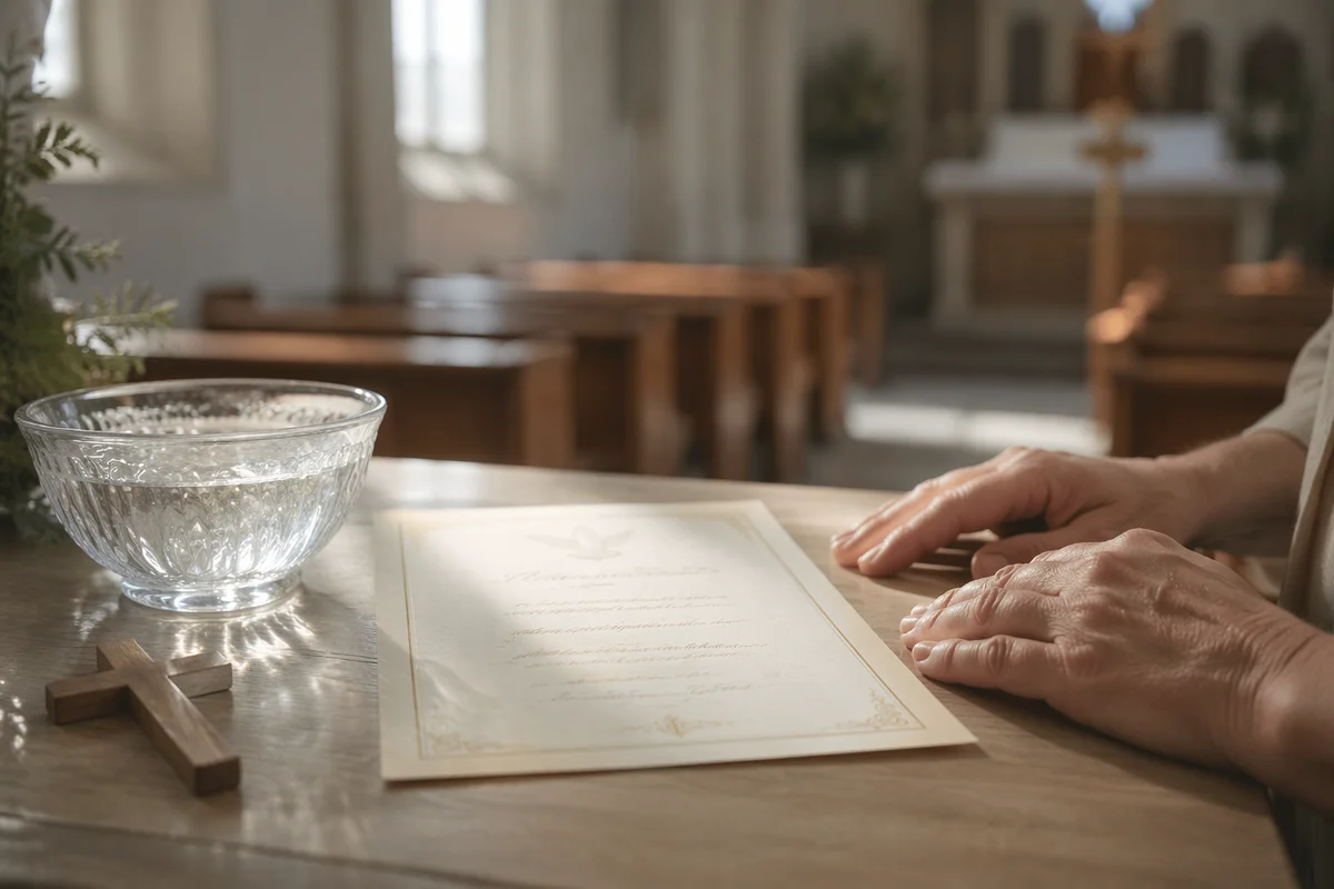 Baptism Certificate Cross and Water Bowl