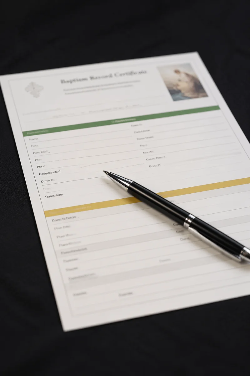 Baptism Certificate and Pen on Desk