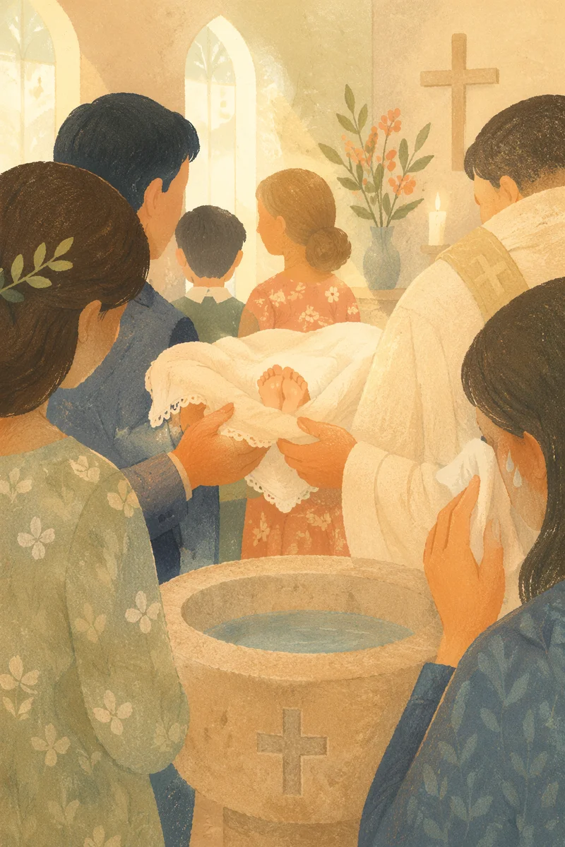 Tender Baptism Family Moment in Church