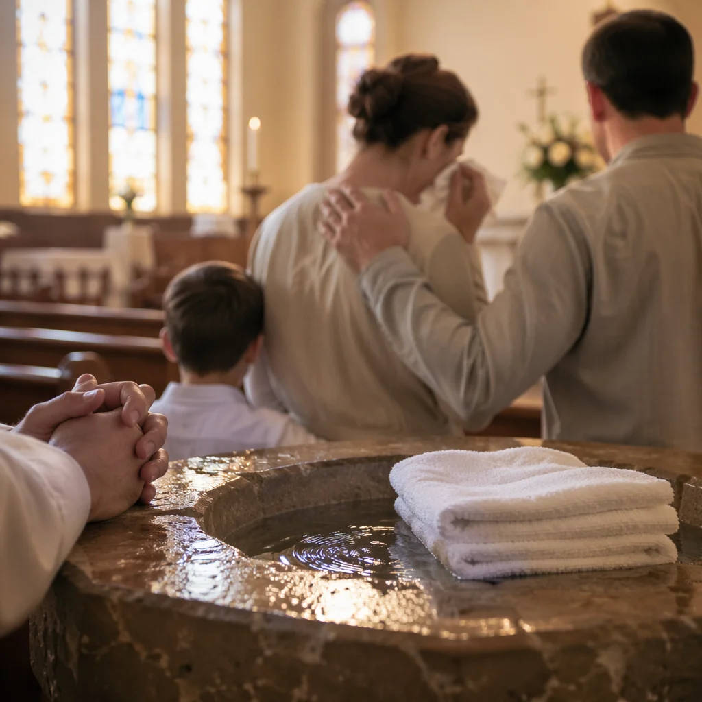Joyful Baptism Family Moment in Church