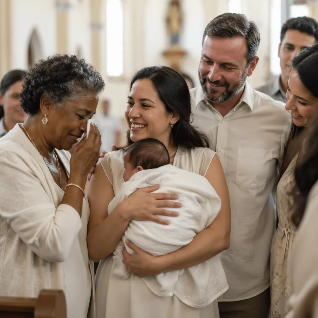 Joyful Family Baptism Celebration in Church