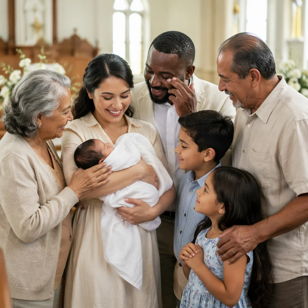 Joyful Family Baptism Celebration in Church