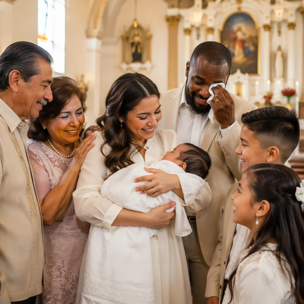 Joyful Family Baptism Celebration in Church