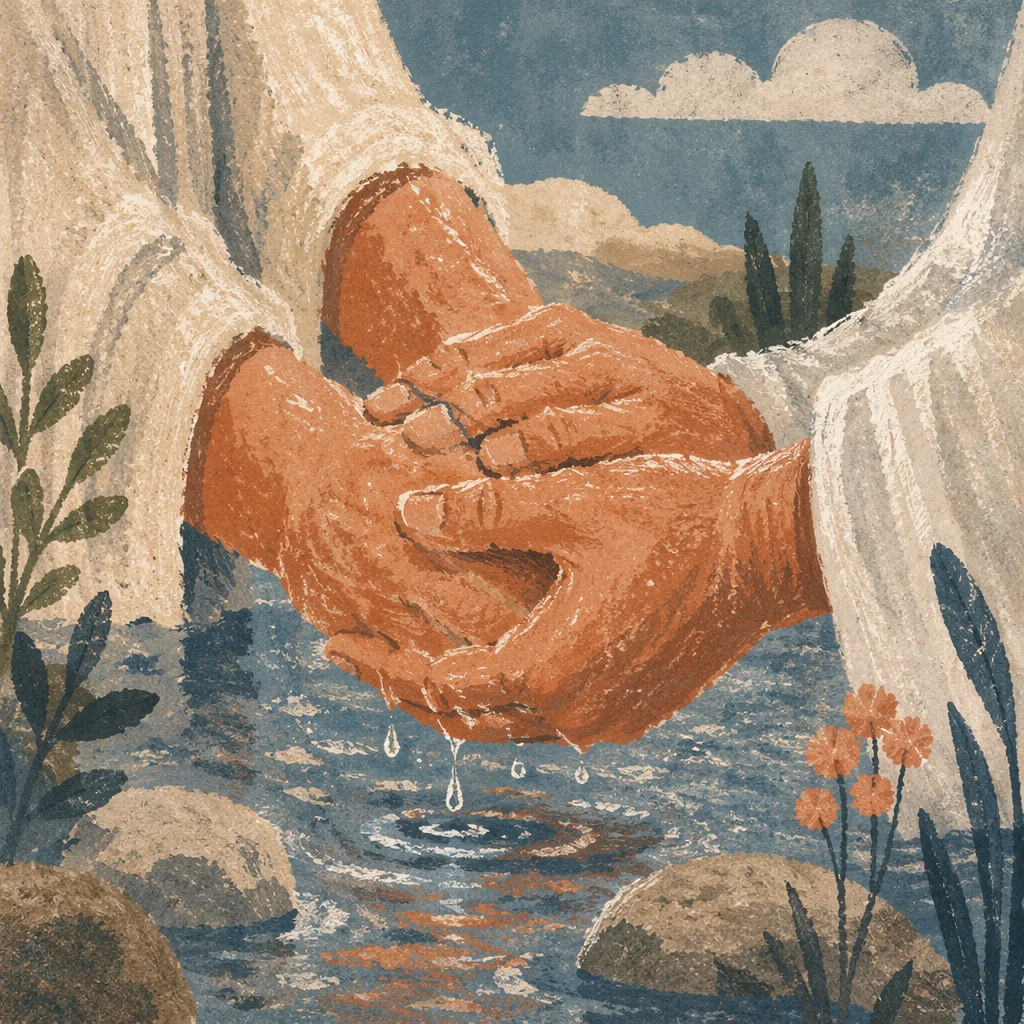 Outdoor River Baptism Hands in Sunlight