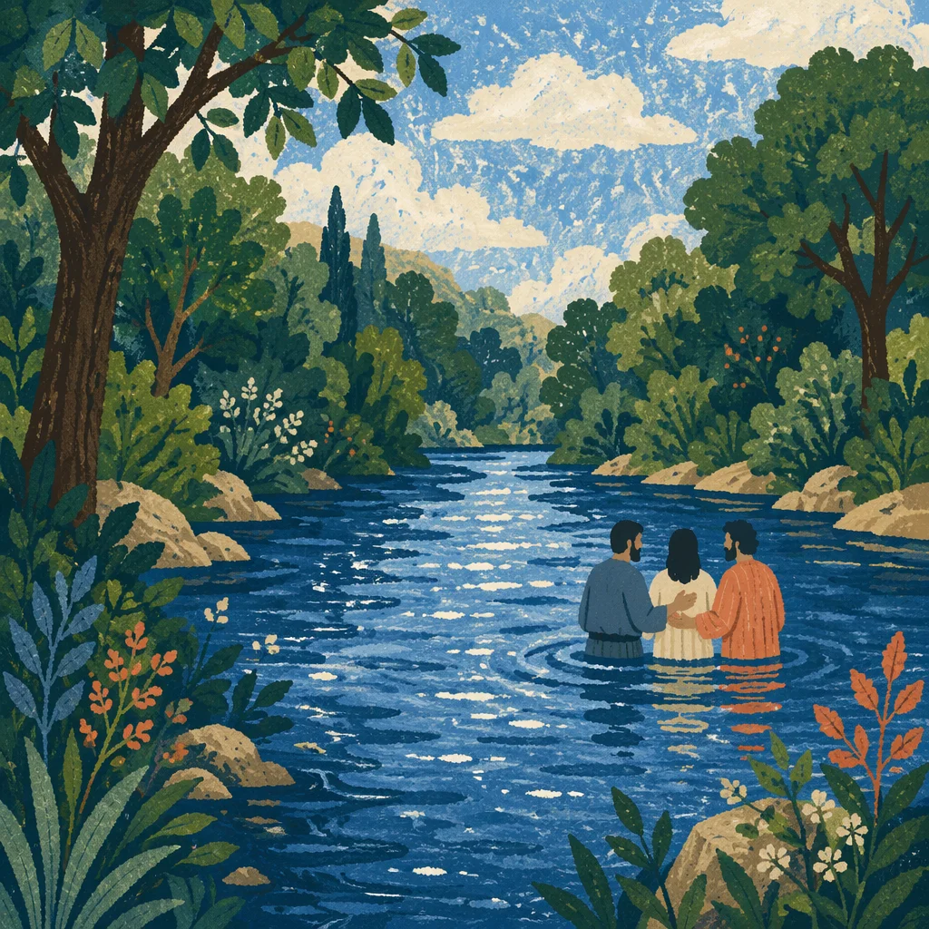 Peaceful River Baptism in Woodland
