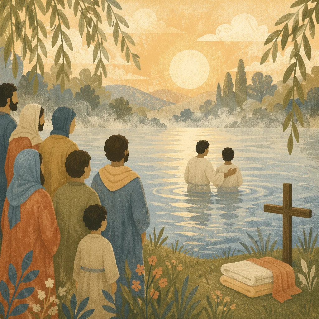 Peaceful Outdoor River Baptism at Sunrise