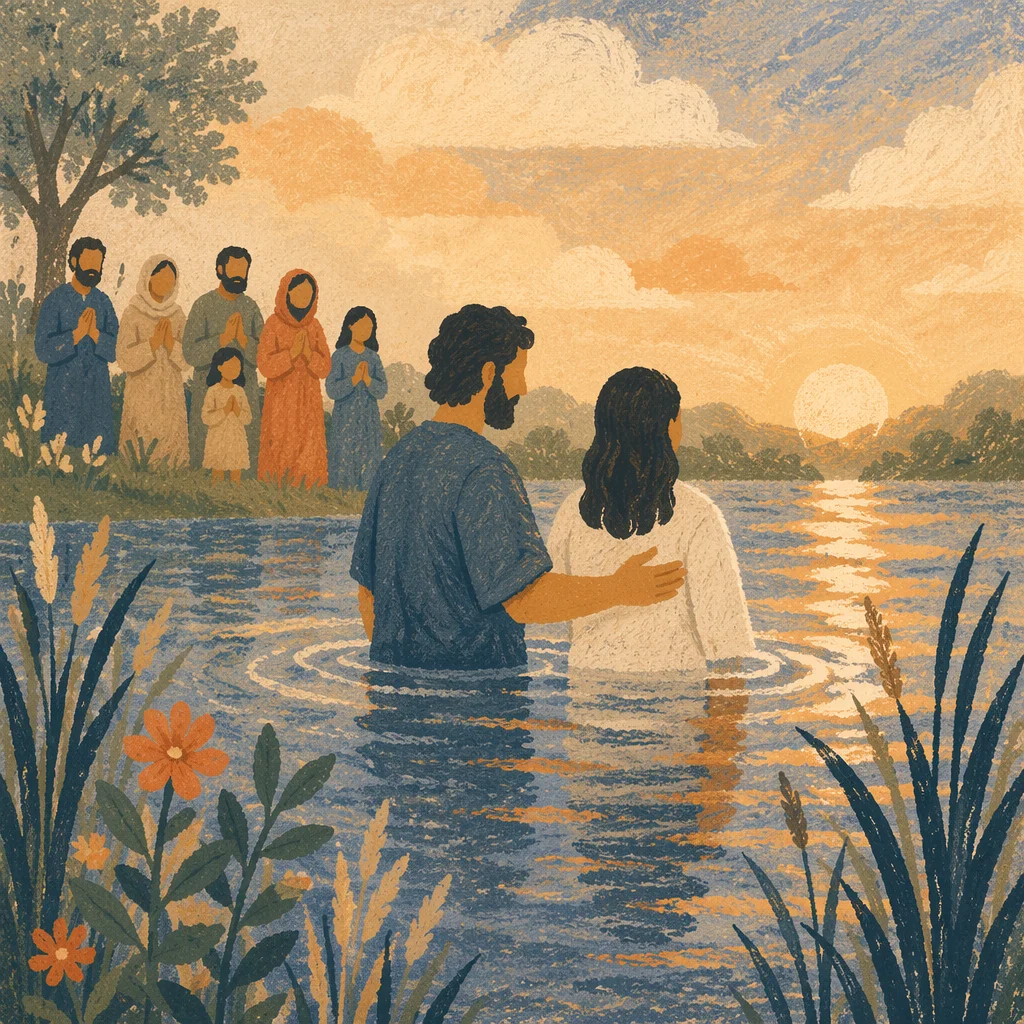Peaceful Outdoor River Baptism at Sunrise
