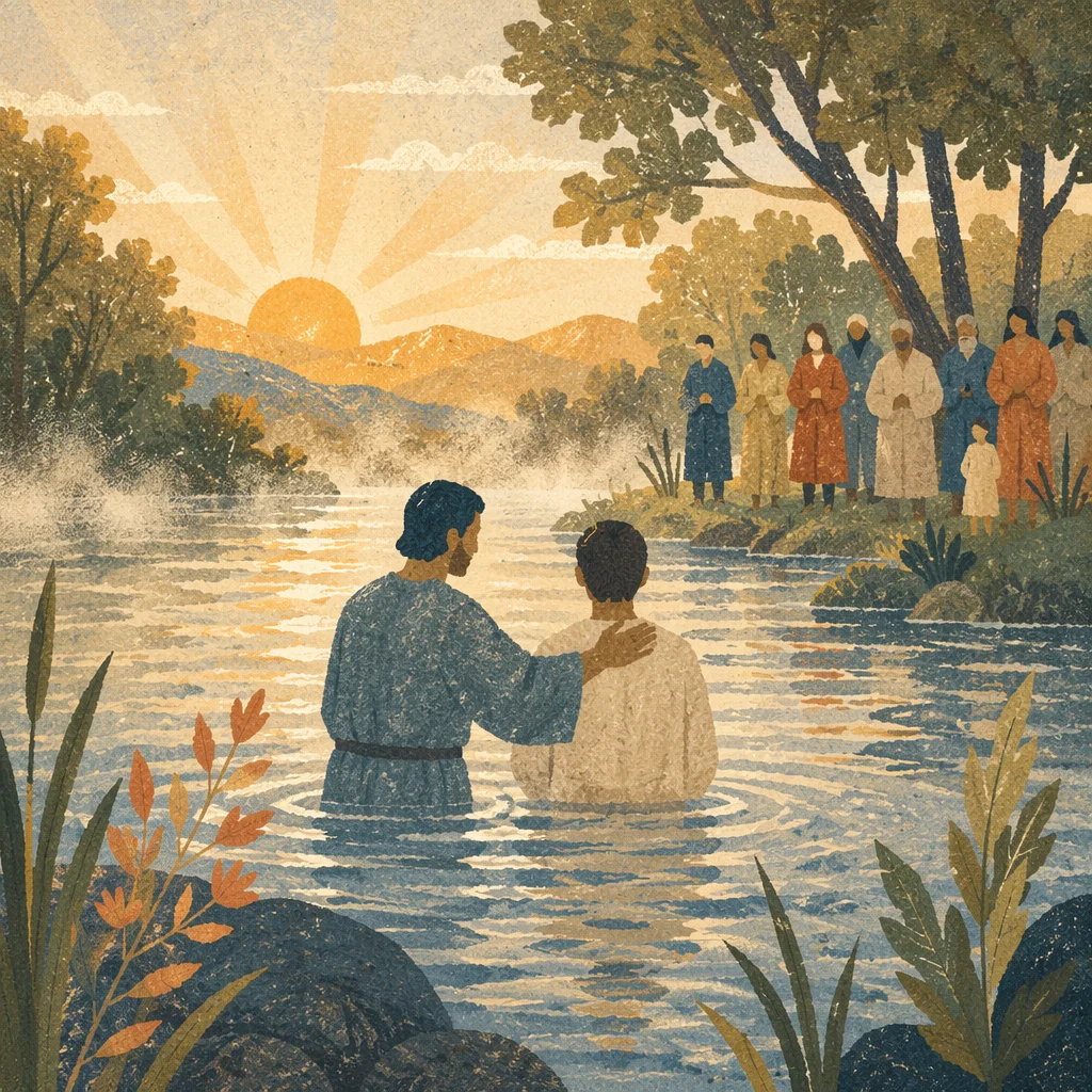Peaceful Outdoor River Baptism at Sunrise