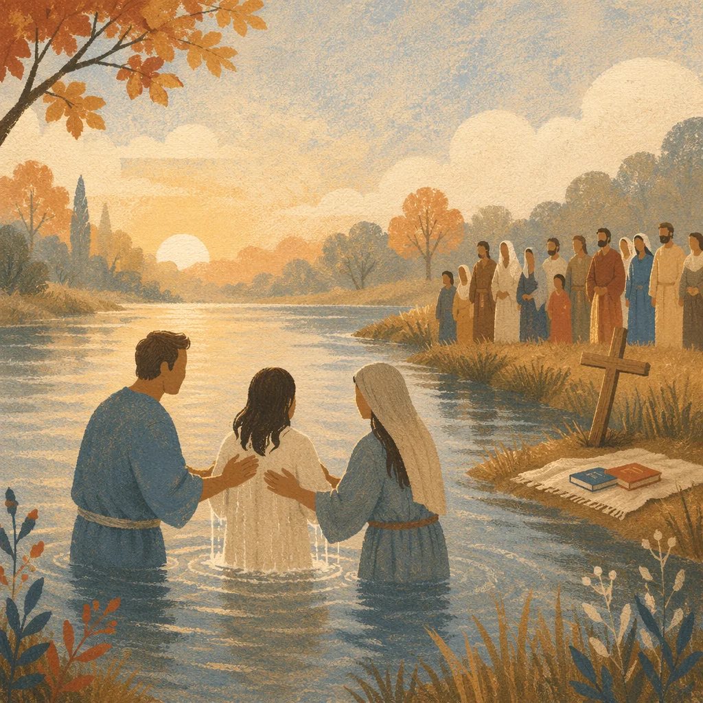 Peaceful Outdoor River Baptism at Sunrise