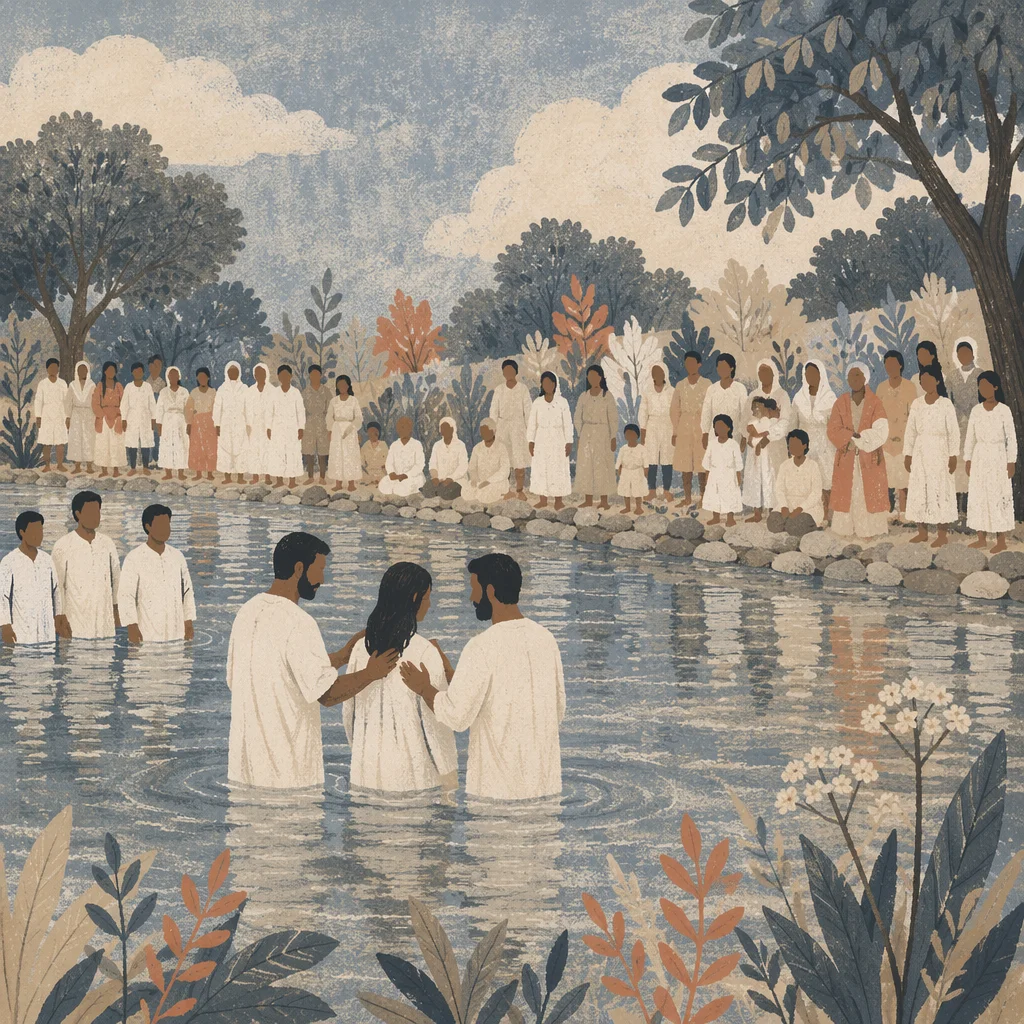 Reverent Outdoor River Baptism Gathering