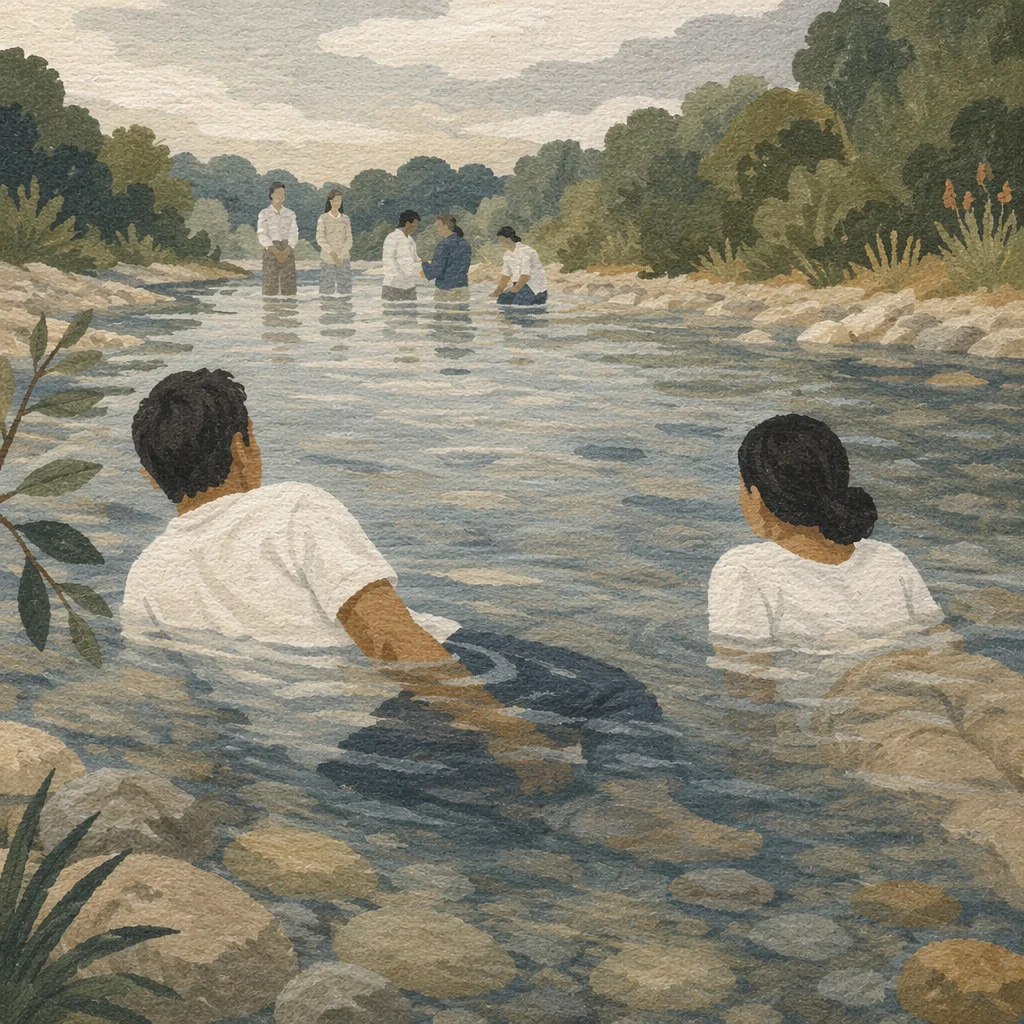 Outdoor River Baptism in Quiet Stream