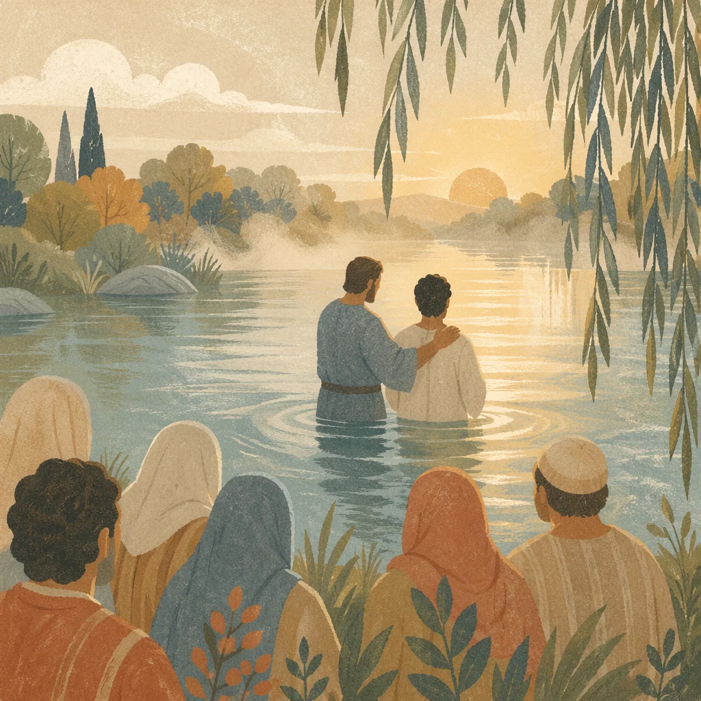 Peaceful Sunrise River Baptism Gathering