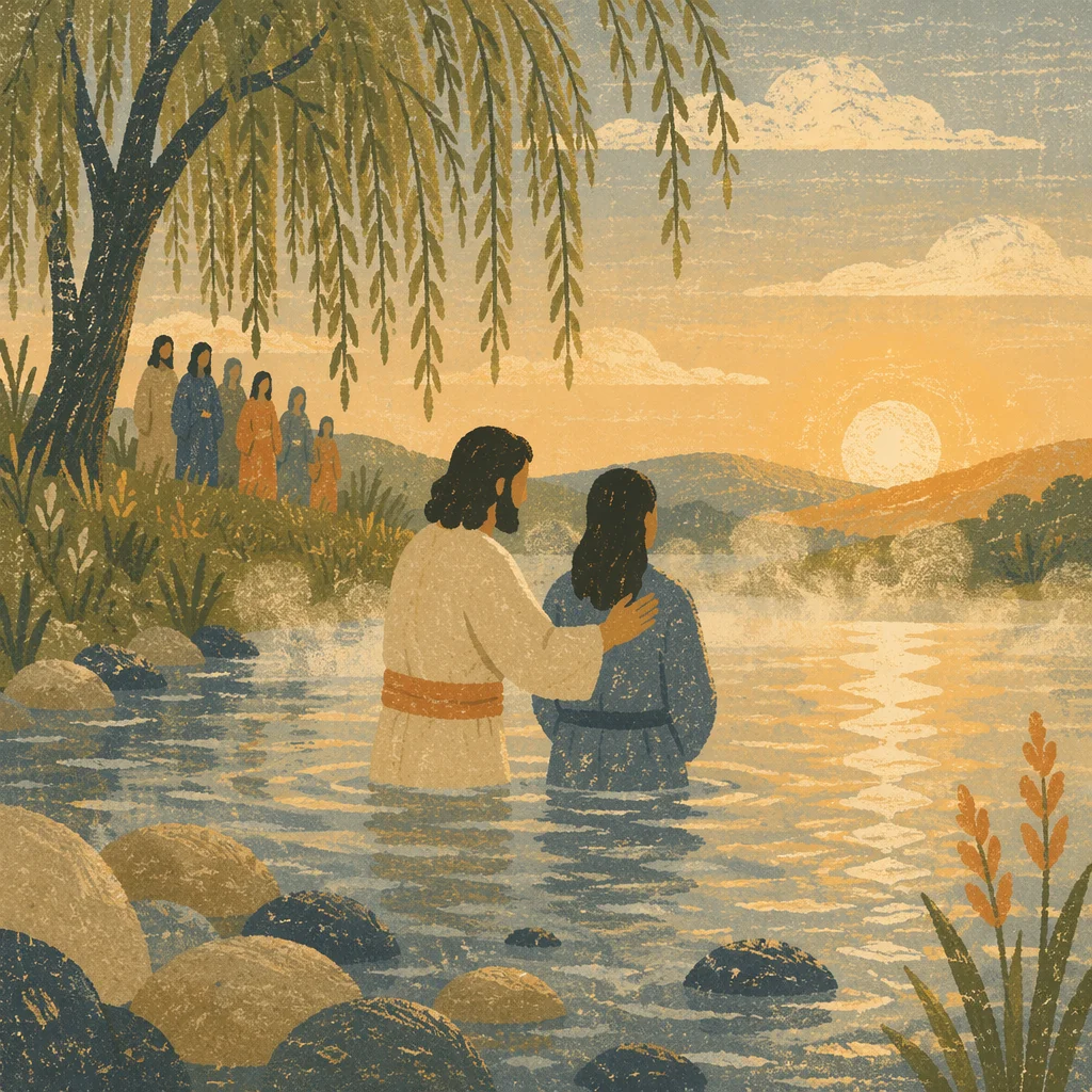 Outdoor River Baptism at Golden Sunrise
