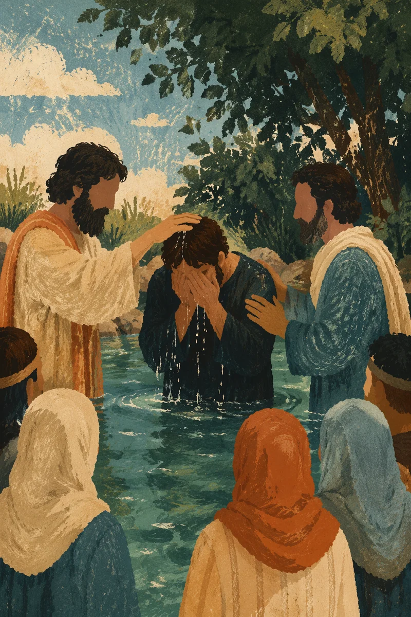 Outdoor River Baptism Prayer in Wooded Waters