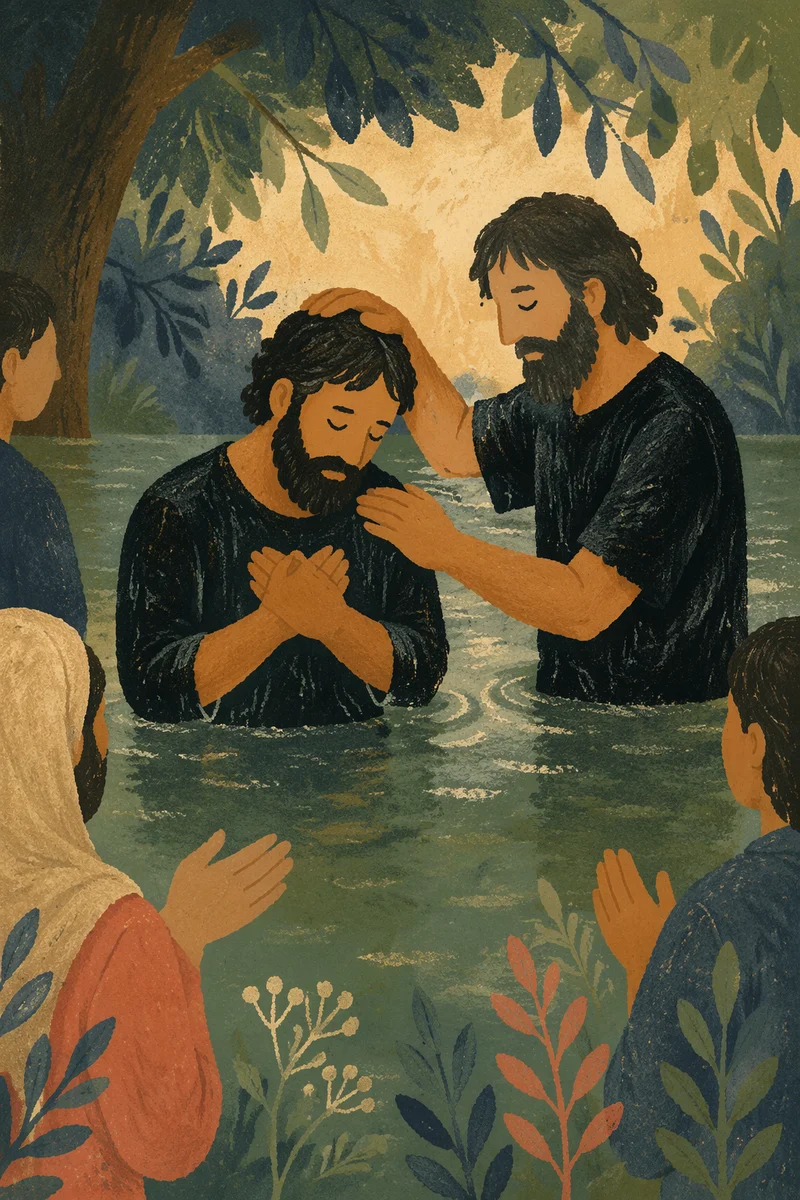 Outdoor River Baptism in Forest Light