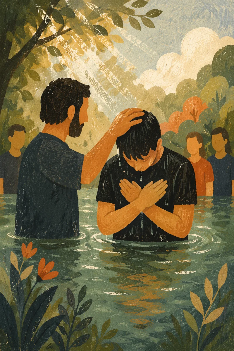 Reverent Outdoor River Baptism Gathering