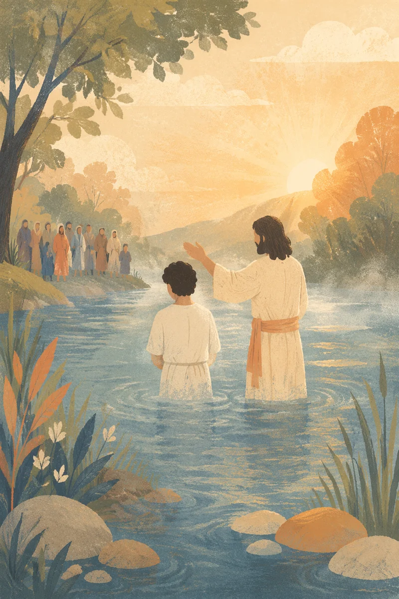 Outdoor River Baptism at Golden Sunrise