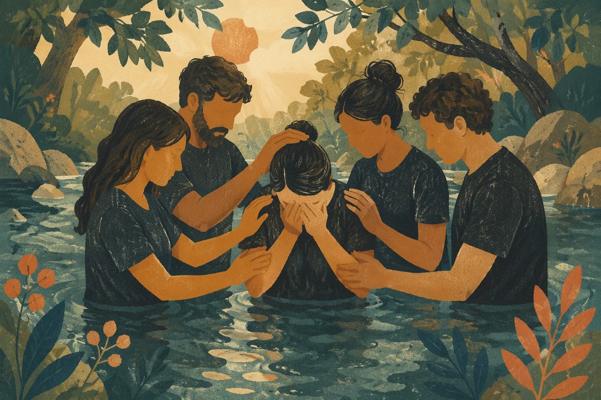 Outdoor River Baptism in Wooded Stream