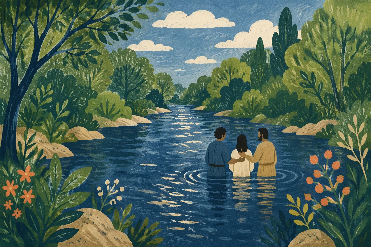 Peaceful Outdoor River Baptism in Woodland