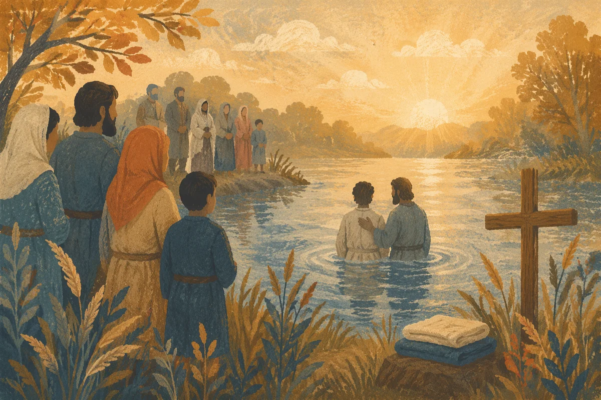 Outdoor River Baptism at Autumn Sunrise