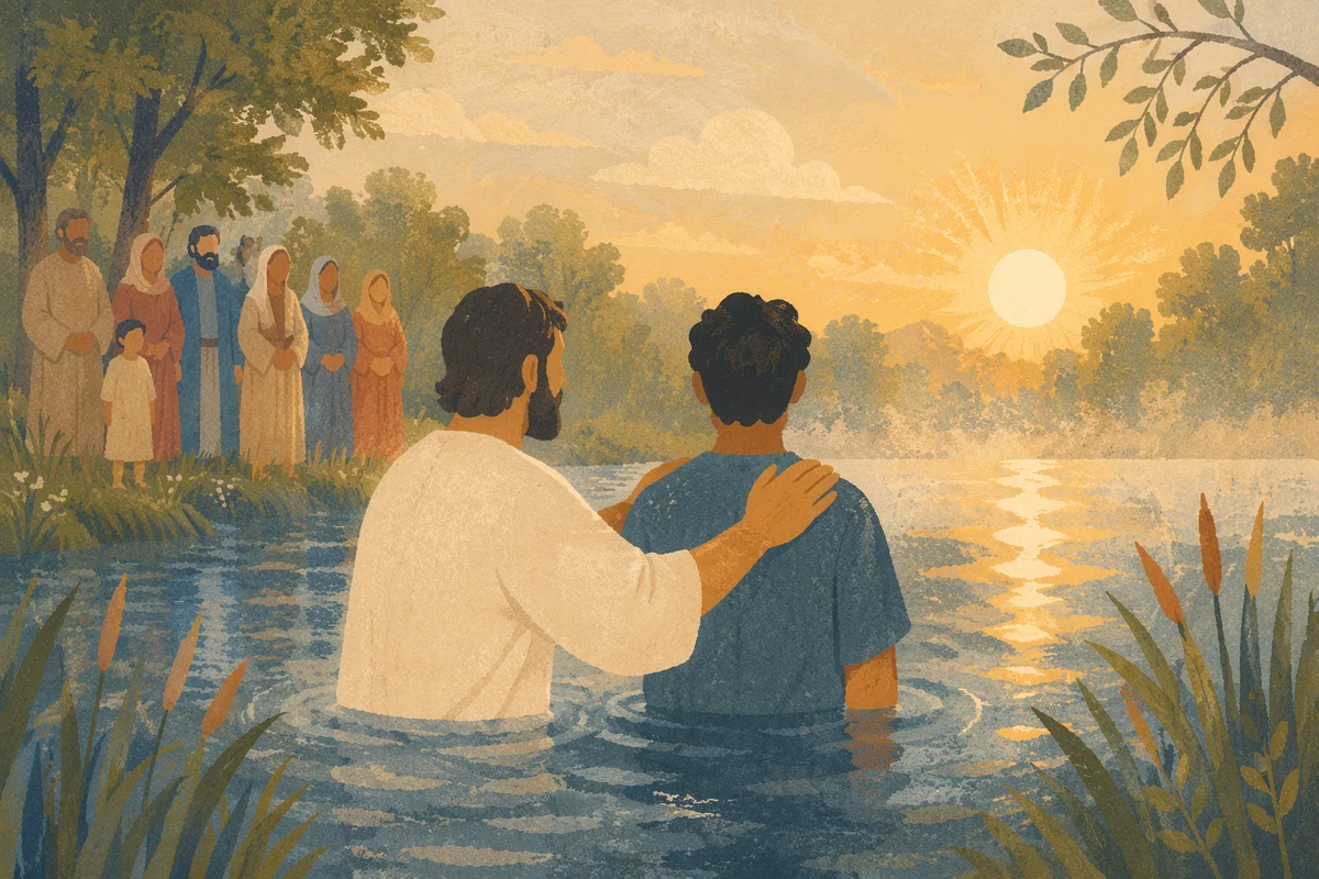 Peaceful Outdoor River Baptism at Sunrise