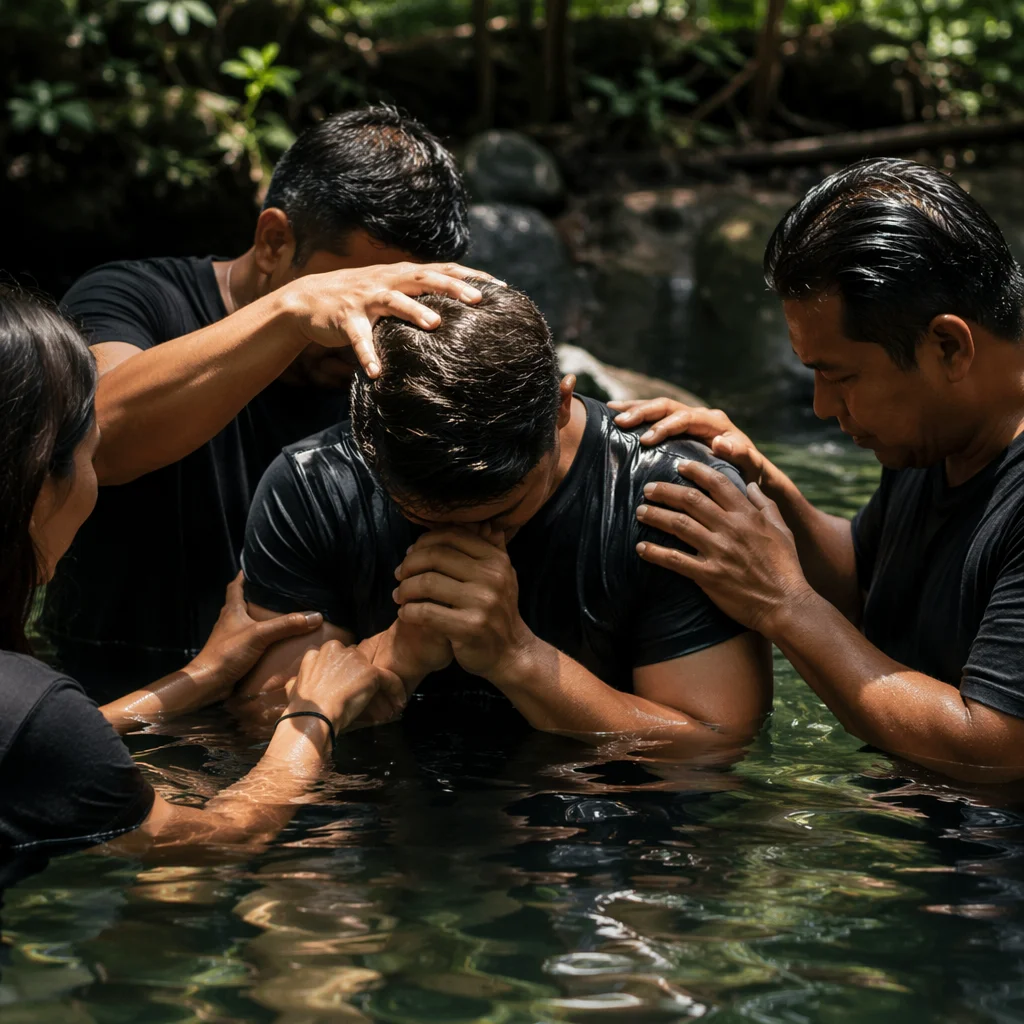 Outdoor River Baptism in Wooded Stream