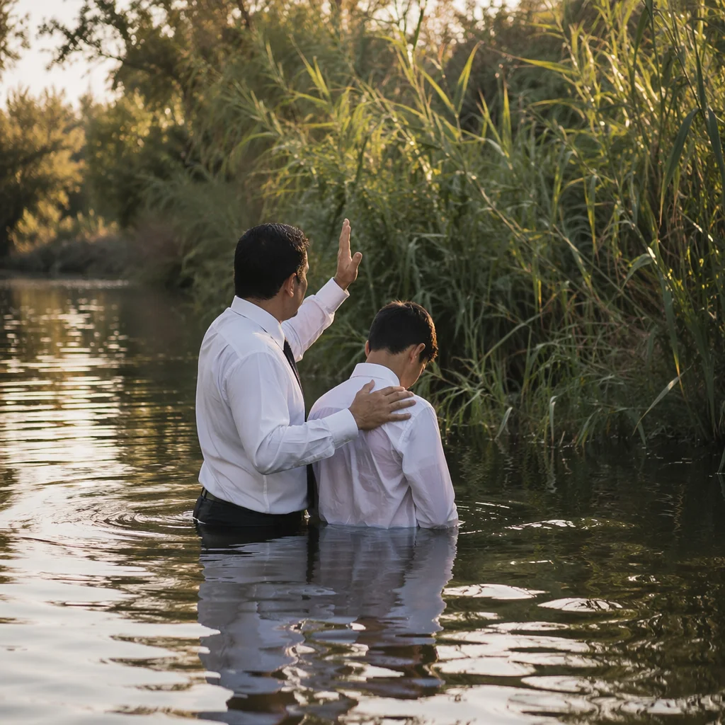 Peaceful Outdoor River Baptism Ceremony