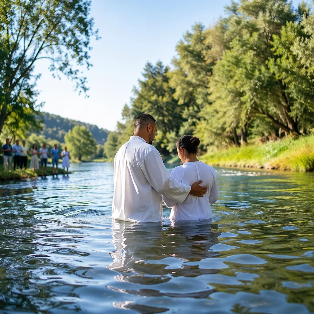 Peaceful Outdoor River Baptism Ceremony