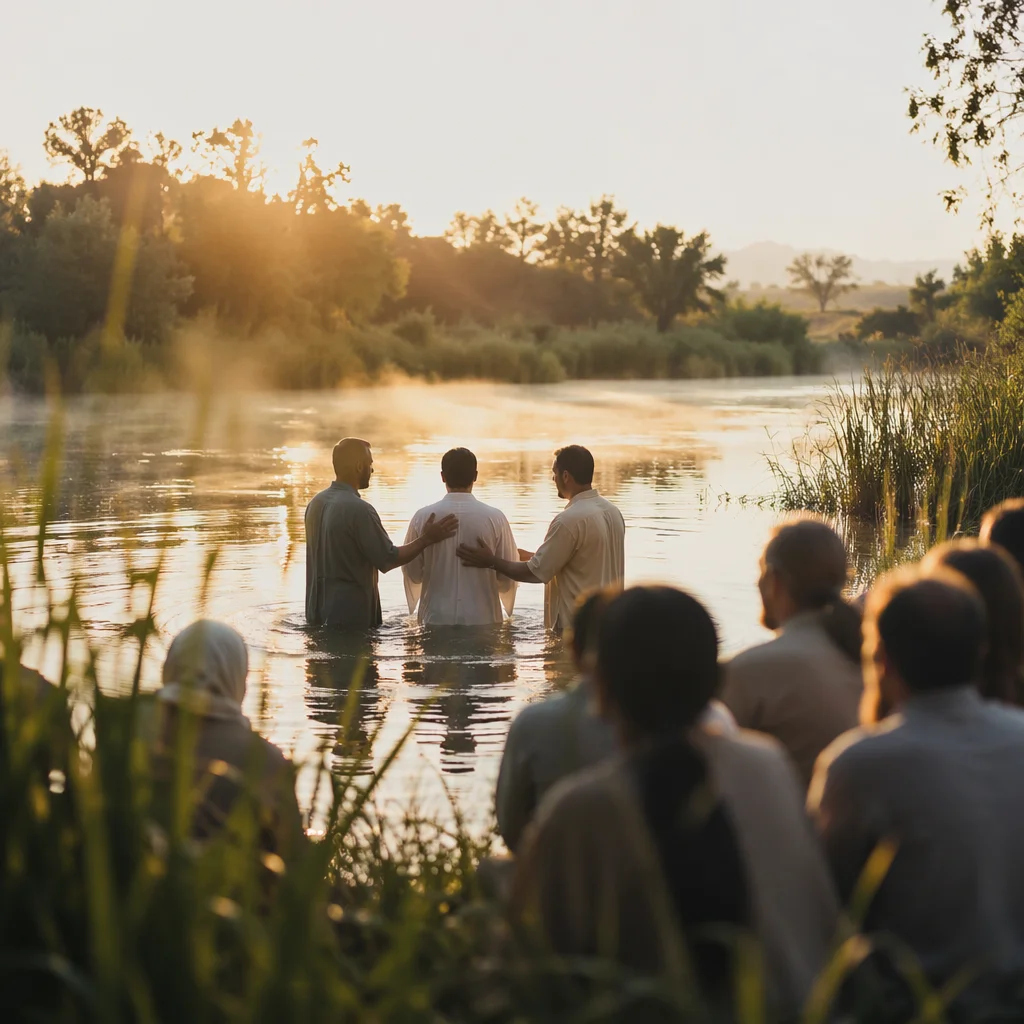 Peaceful Sunrise River Baptism Gathering