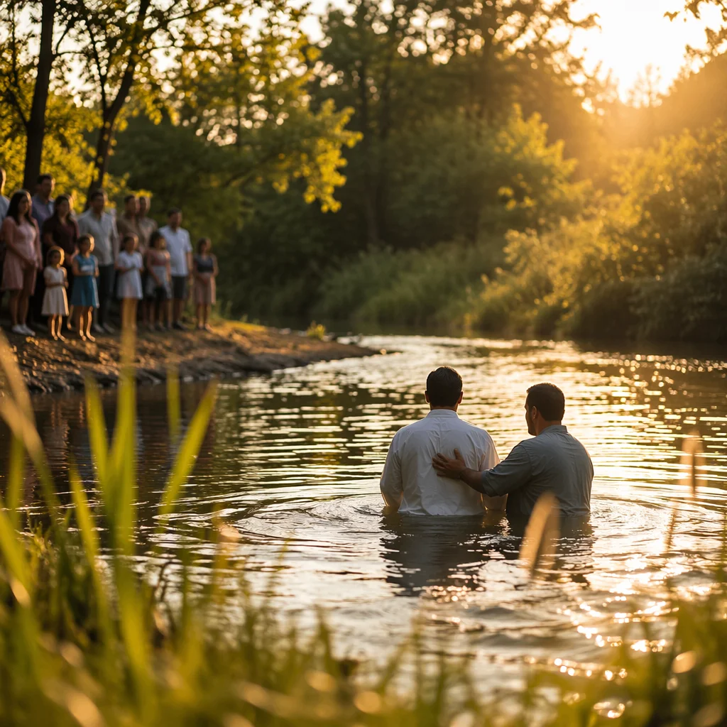 Outdoor River Baptism at Golden Hour