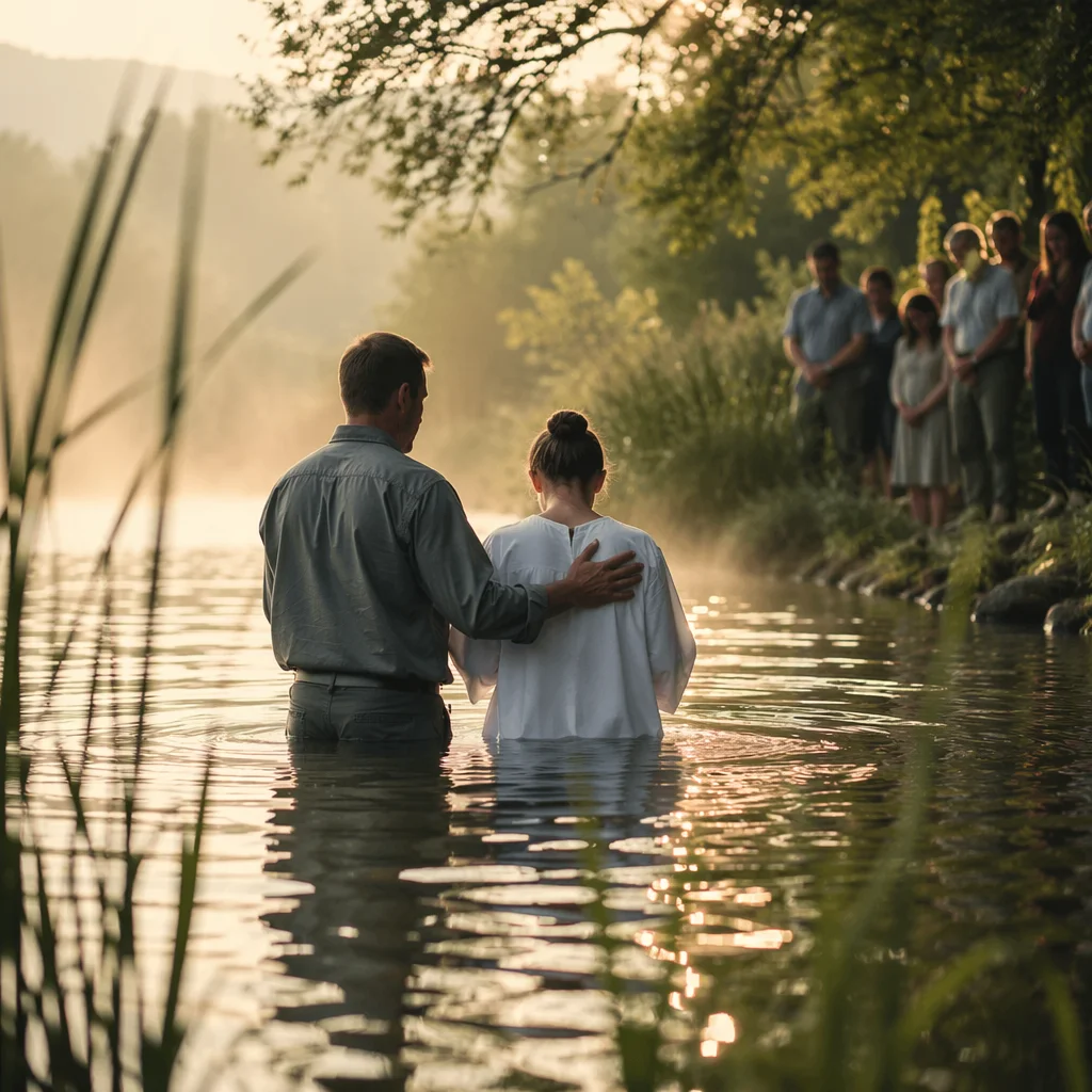 Peaceful Outdoor River Baptism at Sunrise