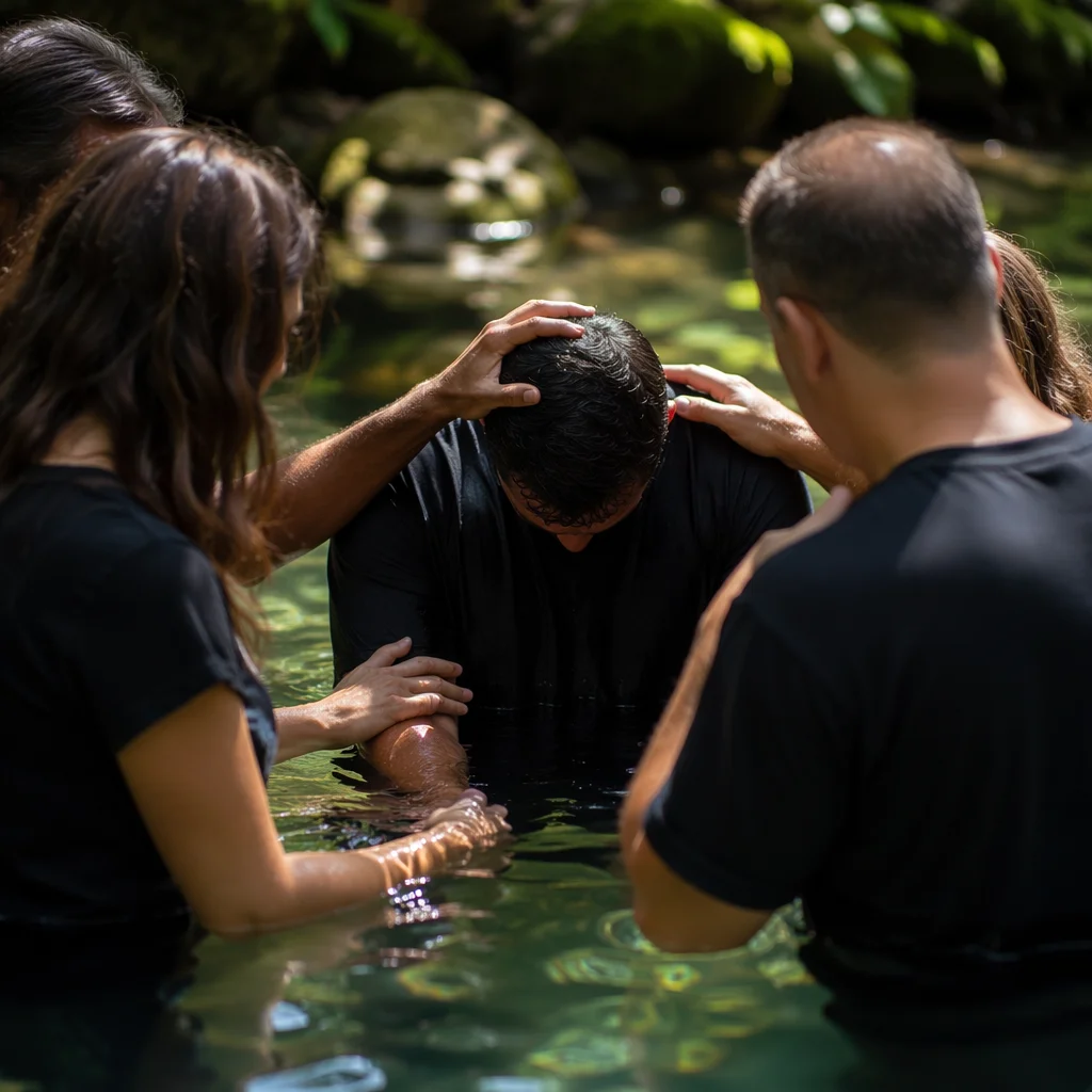 Outdoor River Baptism Prayer in Woodland Creek