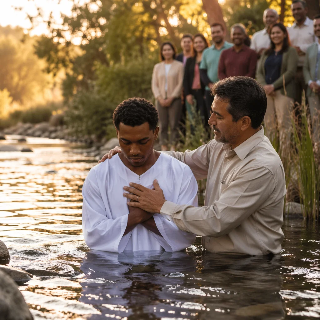 Outdoor River Baptism at Golden Hour