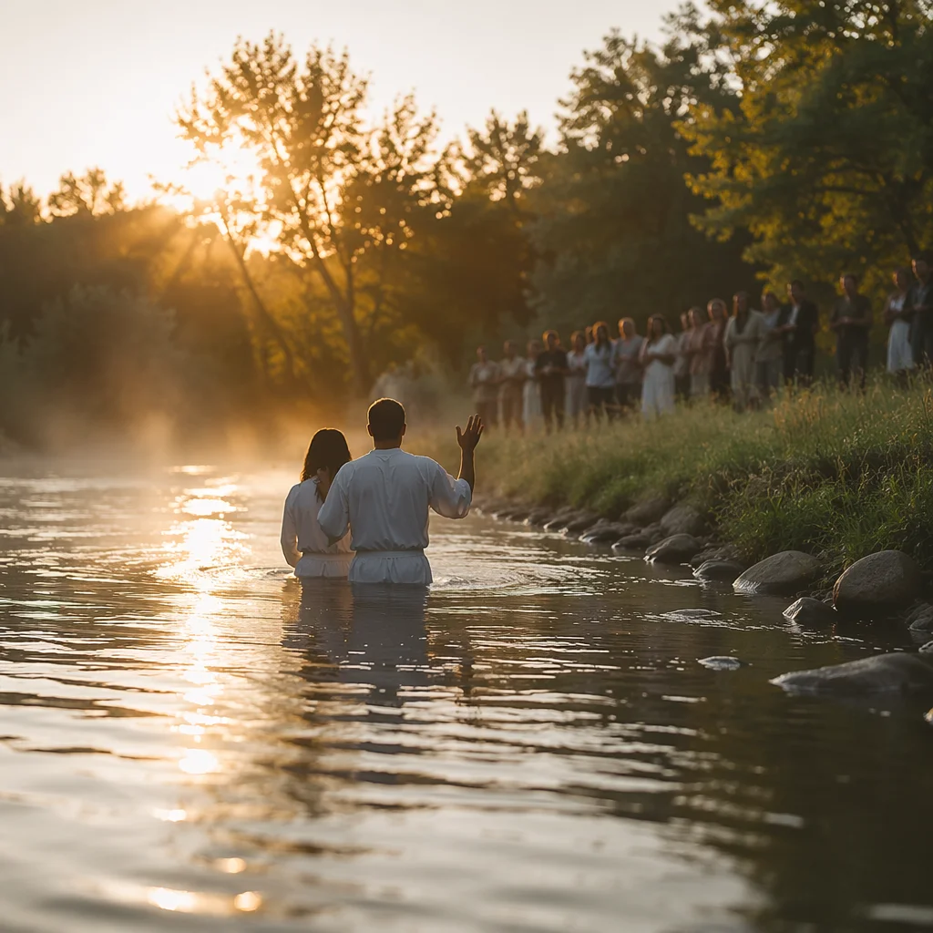 Peaceful Sunrise River Baptism Ceremony