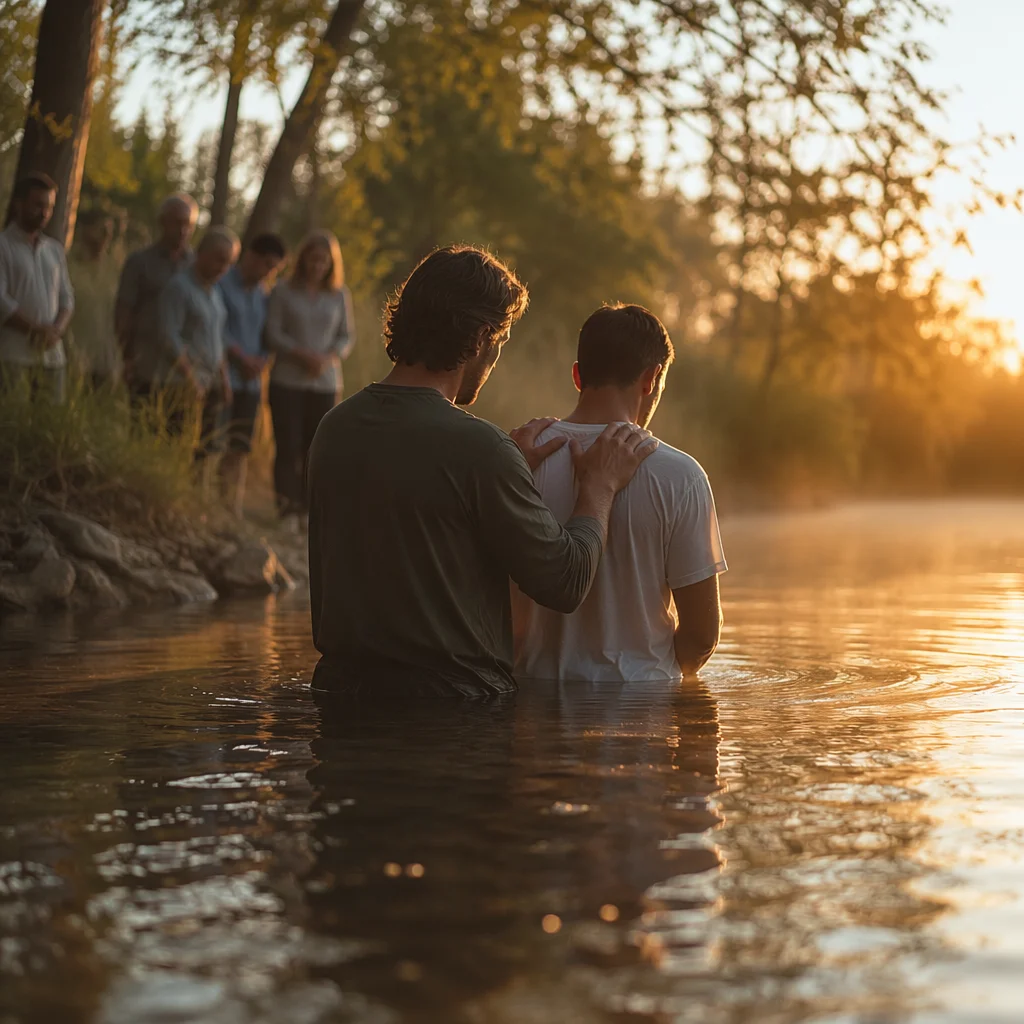 Peaceful Outdoor River Baptism at Sunrise