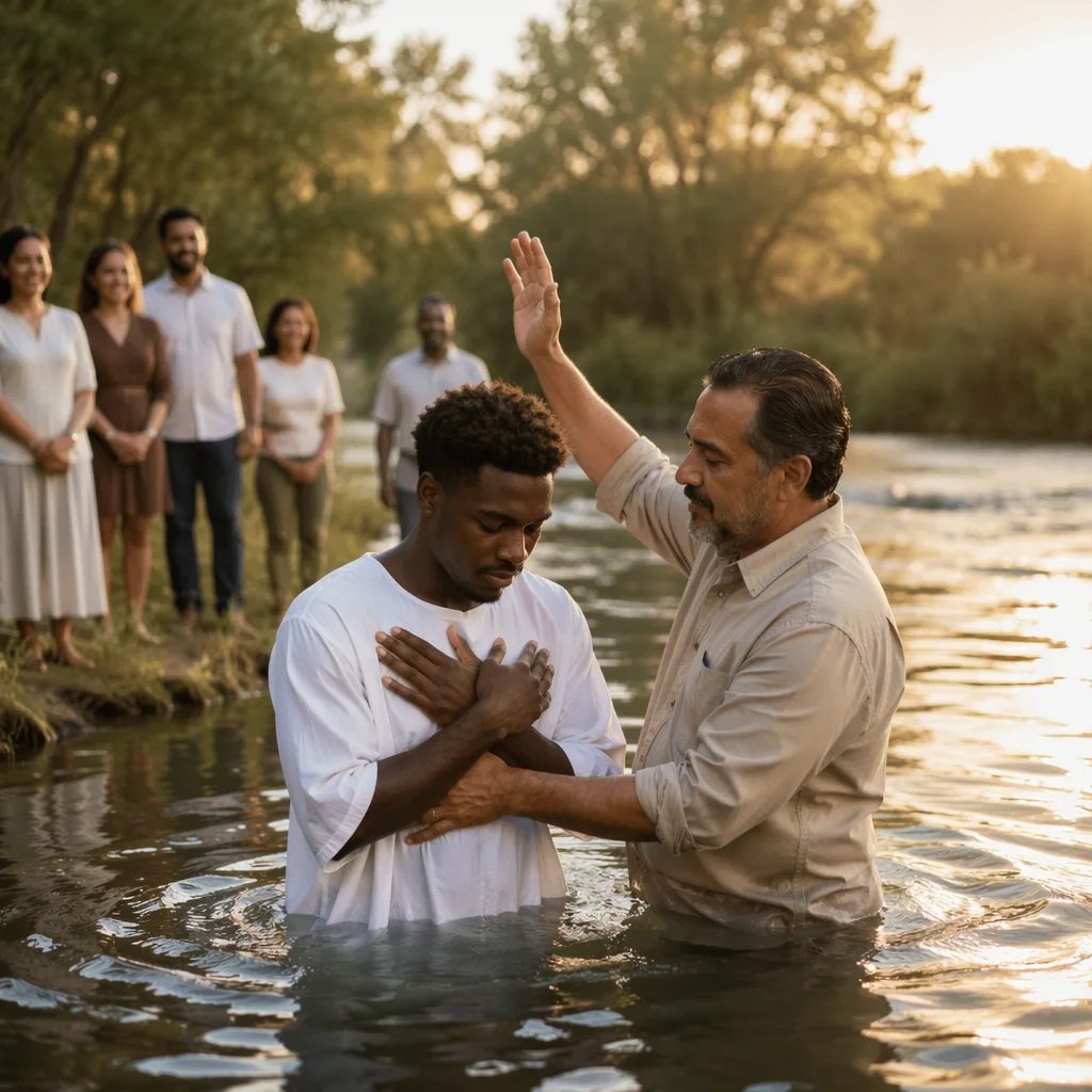 Outdoor River Baptism at Golden Hour