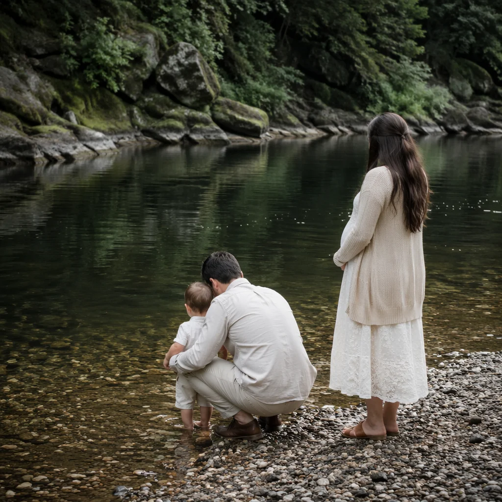 Quiet Outdoor River Baptism Family Moment