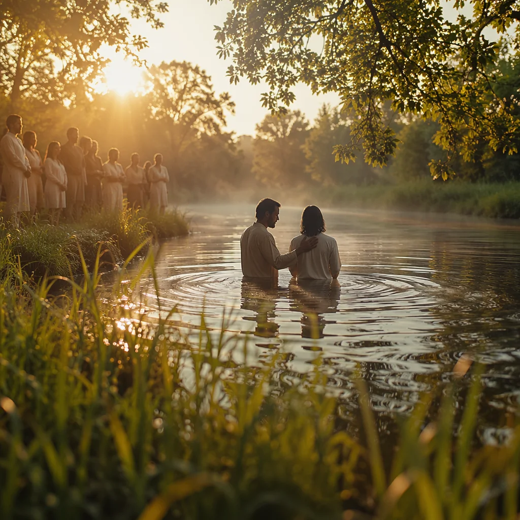 Peaceful Outdoor River Baptism at Sunrise