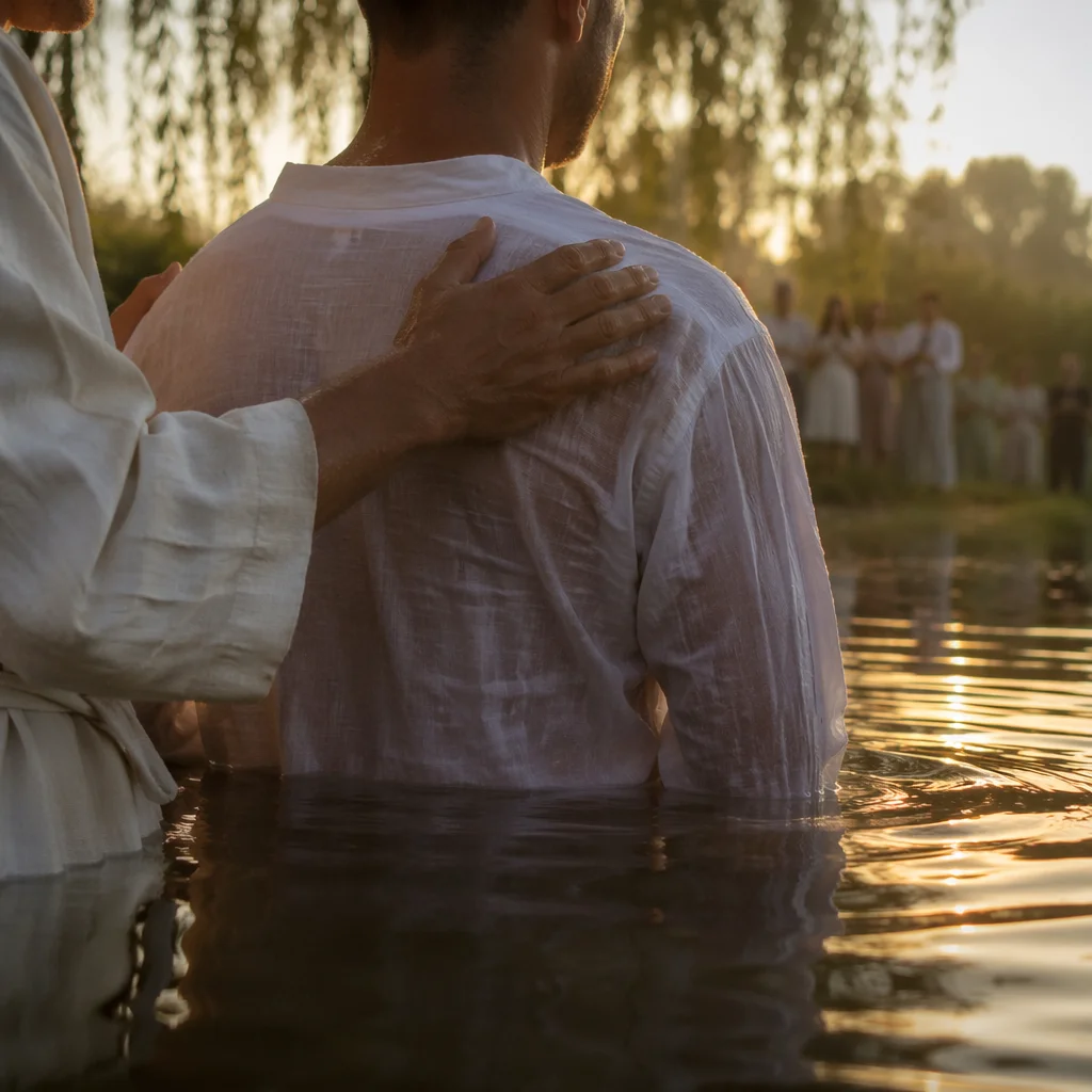 Peaceful Outdoor River Baptism at Sunrise