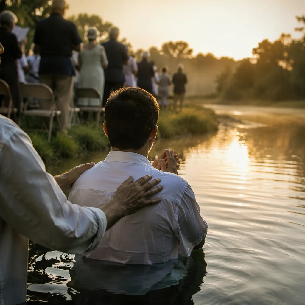 Peaceful Sunrise Baptism in a River