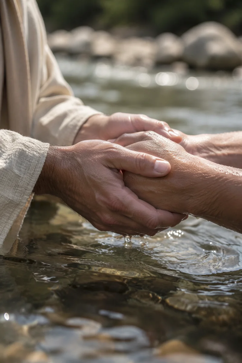 Peaceful Outdoor River Baptism Hands