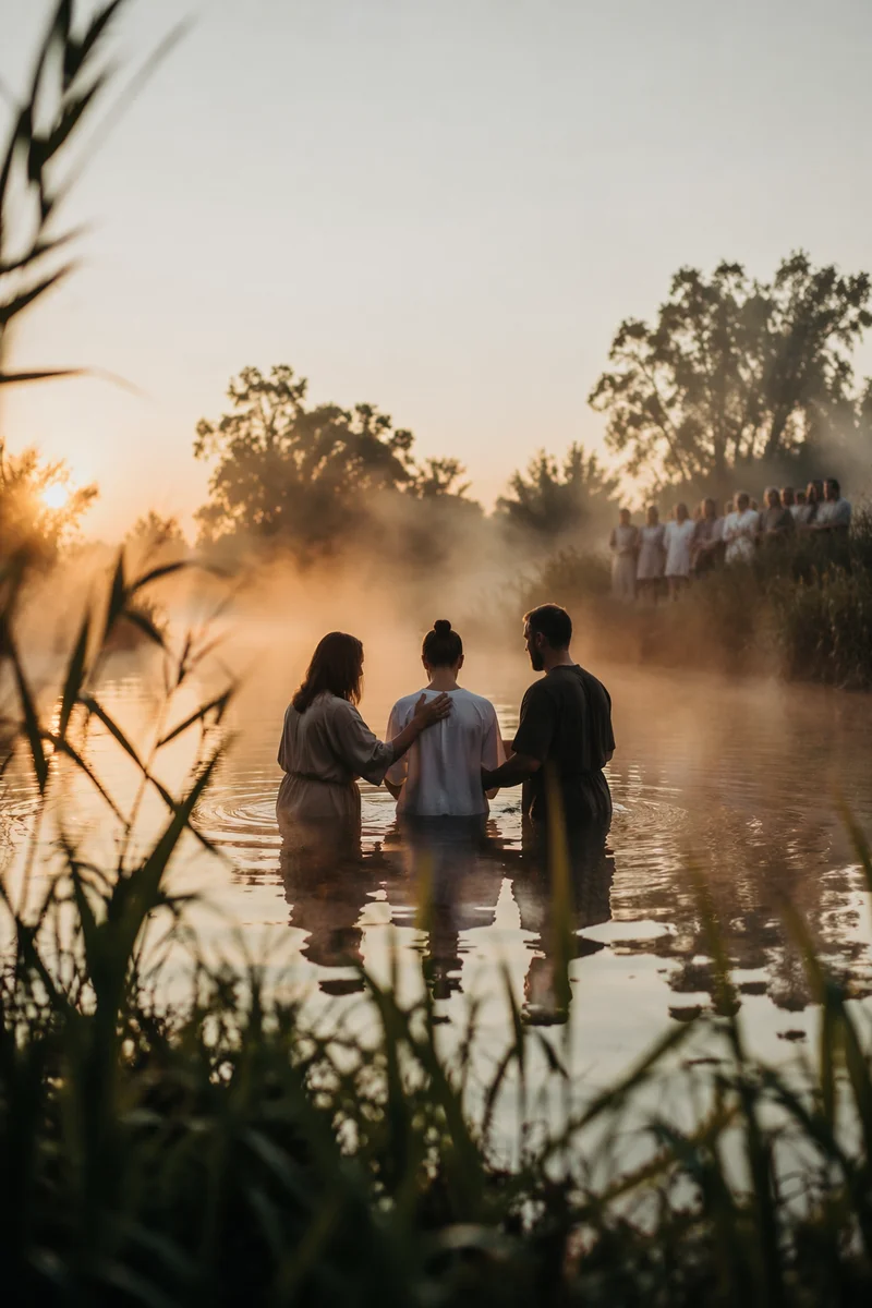 Peaceful Sunrise Baptism in Outdoor River